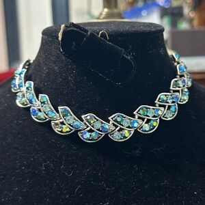 Vintage Mac Allan Silver Tone Blue Rhinestone Necklace 15”